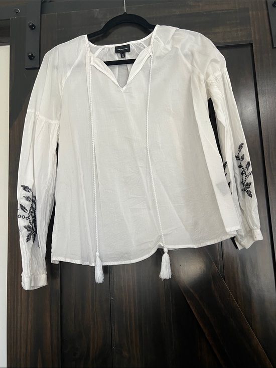 Who What Wear Tops - Who What Wear White Peasant Blouse with Black Embroidery